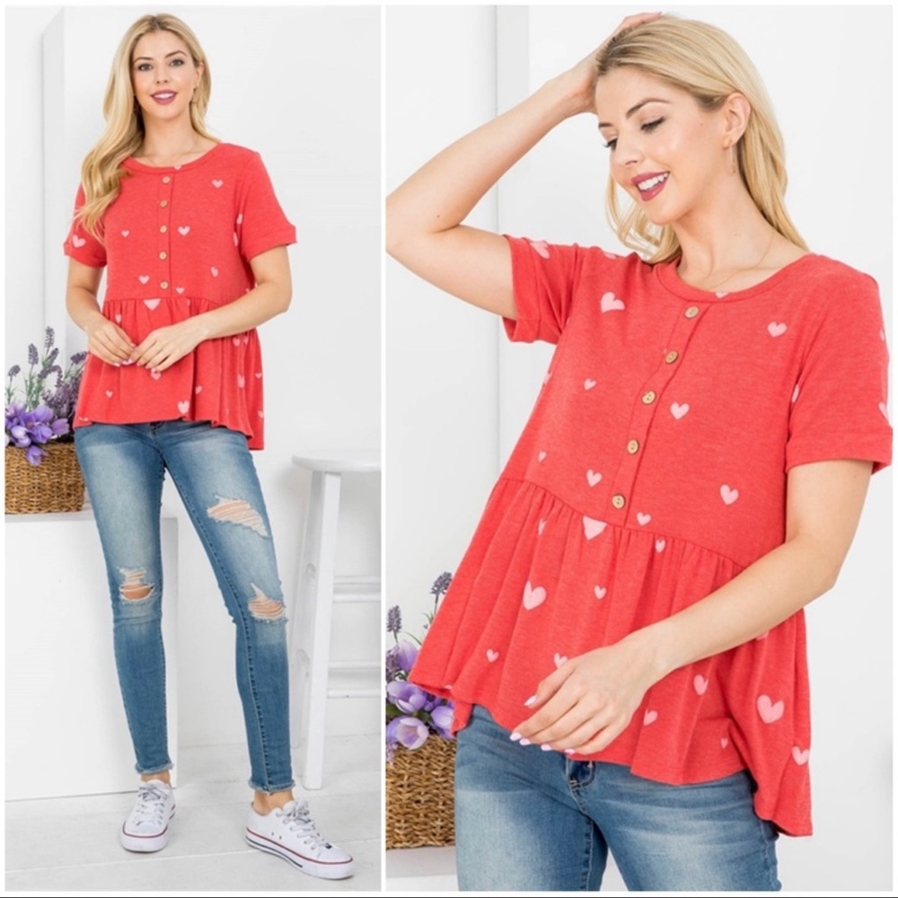 ❤️Red Hearts Button Front Top